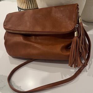 BP Brown Leather Crossbody Bag with Tassel